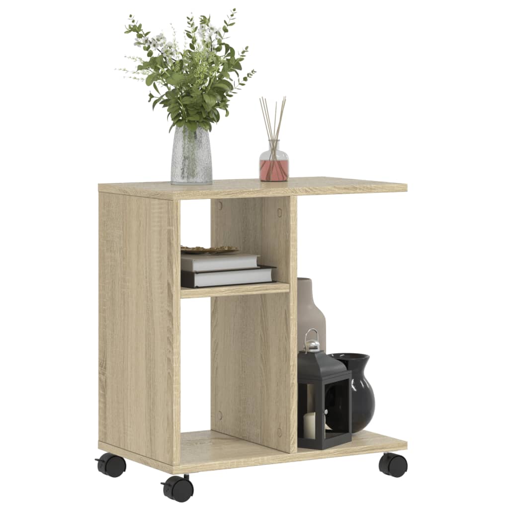 Side Table with Wheels Sonoma Oak 50x30x55 cm Engineered Wood
